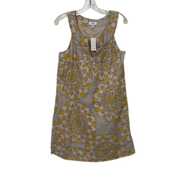 LOFT Gray and Yellow Linen Floral Mini Dress Womens Size 10 NEW Sleeveless - Picture 1 of 10